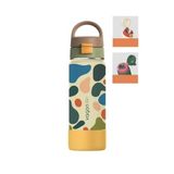 550 ML Desenli Tek Kapak Çift Kullanım Pipetli Rahat İçim Kulplu Paslanmaz Çelik Termos 1109-550ML Bej