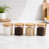 550 ML Kaşıklı Cam Kavanoz 4’lü Set, Bambu Kapaklı Şeffaf Cam Saklama Kabı, Çay Kahve Şeker Baharat Kuruyemiş Kavanozu, Mutfak Düzenleyici Kaşıklı Baharatlık Seti