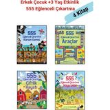 555 Eğlenceli Çıkartma Dizisi 4 Kitap Set, +3 Yaş Erkek Çocuk Etkinlik Kitap Seti