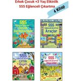 555 Eğlenceli Çıkartma Dizisi 4 Kitap Set, +3 Yaş Erkek Çocuk Etkinlik Kitapları