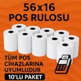 56 Mm X 16 M Termal Pos Kağıdı - Pos Rulosu - Yazarkasa Pos Kağıdı 10 Adet
