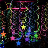 56 Parça UV Asılı Swirls Süslemeleri Kağıt Neon Flama Tavan Yıldız Neon Çelenk Siyah Işık Neon Süslemeleri Karanlık Glow Parti Malzemeleri ve Süslemeleri için Doğum Günü Neon Parti Hediyeleri