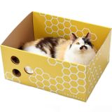 5609PETS Ekstra Büyük Karton Kedi Tırmalama Kutusu, İç Mekan Kedileri için Eğlenceli ve Sevimli Kedi Tırmalama Yatağı, Catnip'li Sağlam Kazı Kazı Kutusu, 43 x 33 x 21 cm, Üstün Kalite