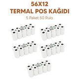 56X12 Termal Pos Kağıdı Rulosu Yazarkasa Pos Kağıdı 5 Paket 50 Rulo