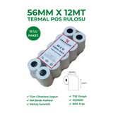 56X12 Termal Rulo - Yazarkasa Pos Rulosu 1 Paket 10 Adet