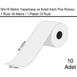 56x16 Metre Termal Kredi Kartı ve Yazarkasa Pos Rulosu 1 Paket:10 Adet Rulo