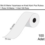56x16 Metre Termal Kredi Kartı Ve Yazarkasa Pos Rulosu1 Koli:100 Adet Rulo
