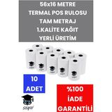 56X16 Metre Termal Pos Rulosu Tam Metraj 1.kalite Kağıt Yerli Üretim 10 Adet