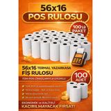 56X16 Termal Pos Kağıdı Rulosu 100'LÜ - Tüm Pos Cihazlara Uyumlu - 100 Adet