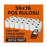 56X16 Termal Pos Kağıdı Rulosu 100'LÜ - Tüm Pos Cihazlara Uyumlu