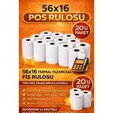 56X16 Termal Pos Kağıdı Rulosu 20'li - Tüm Pos Cihazlara Uyumlu - 20 Adet - Beyaz