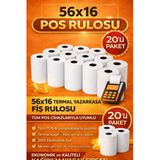 56X16 Termal Pos Kağıdı Rulosu 20'Li - Tüm Pos Cihazlara Uyumlu