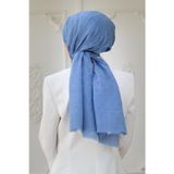%57 İPEK%43 PAMUK MONOGRAM DESENLİ İNDİGO RENKLİ 70X190 ŞAL