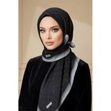 %57 İPEK%43 PAMUK MONOGRAM DESENLİ SİYAH - GRİ RENKLİ 70X190 ŞAL