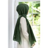 %57 İPEK%43 PAMUK MONOGRAM DESENLİ ZÜMRÜT YEŞİLİ RENKLİ 70X190 ŞAL