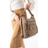 571 Collections Çanta Yıkanmış Deri Hem Sırt Hem Omuz Çantası Krem Model: (571-14-18D)