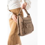 571 Collections Çanta Yıkanmış Deri Hem Sırt Hem Omuz Çantası Model: (571-14-18D) KREM TH18D