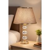 571 Store 3 taşlı 55 cm masa abajuru cam gövde kumaş başlık metal ayaklı gece lambası aydınlatma