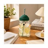 580 ml Ayıcık Desenli Cam Bardak Pipetli Silikon Kapaklı Soğuk Kahve Bardağı Şeffaf Cam Kupa Sevimli Ayıcık Bardak Bubble Tea Smoothie Milkshake Meyve Suyu Içecek Bardağı Çocuk ve Yetişkin - 0 - Siyah