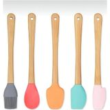 5& 39 Li Renkli Ahşap Saplı Silikon Uçlu Spatula Fırçalı Kaşık Seti -yemek Hazırlık Seti 21 Cm
