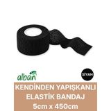 5cm Kendinden Yapışkanlı Elastik Bandaj, Kohesiv Bandaj 5cm X 4.5m Spor, Bilek, Ayak Bileği, Veteriner Bandajı Siyah
