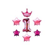 5DM 1 Yaş Doğum Günü Folyo Balon Seti, Pembe, Prenses Tacı ve Yıldız Balonlar