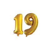 5DM 19 Yaş Sayı Folyo Balon, Altın, 90 cm, 2 Adet