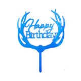 5DM Happy Birthday Yazılı Pasta Süslemesi Kek Çubuğu Mavi Renk 13 cm