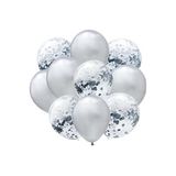 5DM Metalik Gümüş Konfetili Balon, 30 cm, 12 Adet Set