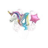 5DM Unicorn Folyo Balon Doğum Günü Seti, 4 Yaş, Beyaz