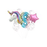 5DM Unicorn Folyo Balon Doğum Günü Seti, 8 Yaş, Çok Renkli