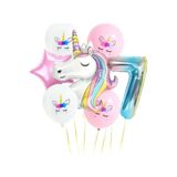 5DM Unicorn Gökkuşağı Rakam Folyo Balon Seti, 7 Yaş, Çocuk Partisi