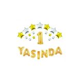 5DM Yıldızlı Yasında Gold Folyo Balon Set A Harfi Gümüş Renk
