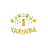 5DM Yıldızlı Yasında Gold Folyo Balon Set D Harfi Gümüş Renk