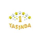 5DM Yıldızlı Yasında Gold Folyo Balon Set U Harfi Gümüş Renk