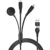 5in1 Şarj Kablo, 100W + 27WPD USB To Type-C Kablo, 120 cm Uzunluk, USB To Type C/ Lightning/ Iwatch ile Uyumlu Saat Şarj Kablosu ZR792 - Siyah - Renk