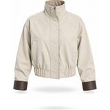 5in1Canpolat Bej Suni Deri Detaylı Bomber Ceket 100032 - L - XL