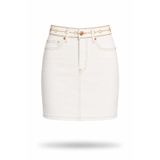 5in1Canpolat Ekru Bel Kısmı Desenli Denim Etek 1040