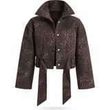 5in1Canpolat Kahverengi Kuşaklı Leopar Desen Gabardin Ceket 1436