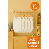 5'li %100 Pamuk Bisiklet Yaka Çıtçıtlı Body Zıbın Atlet Yenidoğan Hastane Çıkışı Kız Erkek Bebek - 6 - 9 Ay - Ekru