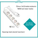5'li 25CM Grup Priz-Beyaz(Öznur 3*1,5 Kablo Kullanılır)