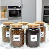 5'li Ahşap Vakum Kapaklı Cam Kahve Çay Hazır Kahve Şeker Türk Kahvesi Saklama Kavanozu Seti 800 ml - Şeffaf - Açık Kahverengi - 5 Adet - 4 lt