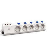 5'li Akım Korumalı Çoklu Priz, 3680W 16A, 5 Bağımsız Anahtarlı, 2 USB-A + 2 USB-C, PD 20W Hızlı Şarj, 1050J Koruma, 2 Metre Kablo