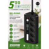 5’li Akım Korumalı Priz 2500W 2 USB + 2 Type-C Hızlı Şarj LED Gece Lambalı Dokunmatik Anahtarl