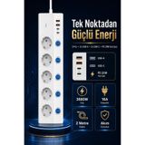 5’li Anahtarlı Akım Korumalı Priz | 3680W | 16A | 2xUSB-A | 2xType-C | PD 20W Hızlı Şarjlı | Çoklu Priz
