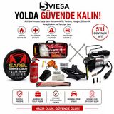 5’Li Araç Acil Durum Seti Kriko Takviye Kablosu Kompresör Bijon Anahtarı Trafik Seti Yangın Tüpü