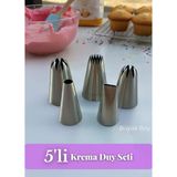5'Li Büyük Boy Dekoratif Krema Duyu Seti Cupcake Pasta Ve Kurabiye Süsleme Paslanmaz Çelik Set-3