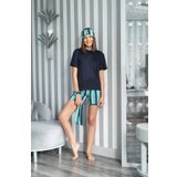 5'li Çizgili Viskon Lacivert Kısa Kol Pijama Takım