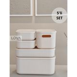 5'li Çok Amaçlı Mutfak ve Banyo Dolap Içi Düzenleyici Set (Krem) - Seçenek 1