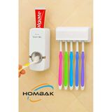 5'Li Diş Fırçalık Macun Sıkıcı Seti Duvara Monte Beyaz Hijyenik Pratik Organizer